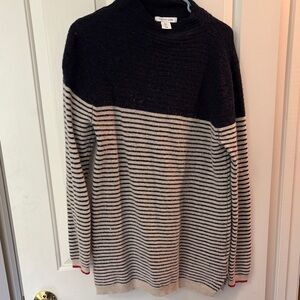 Tabitha Webb Navy Blue and Cream Striped Crewneck Sweater